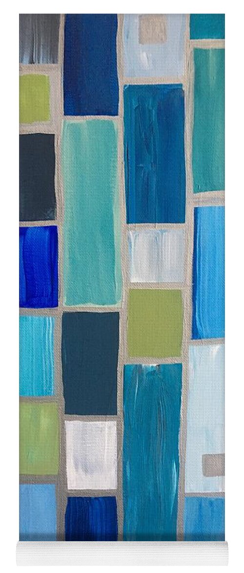 Abstracts Yoga Mat featuring the painting Patchwork Blue by Debora Sanders