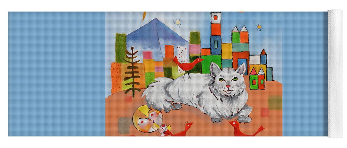 White Cat Yoga Mat featuring the painting Paul Klee's cat Bimbo by Susan Thomas