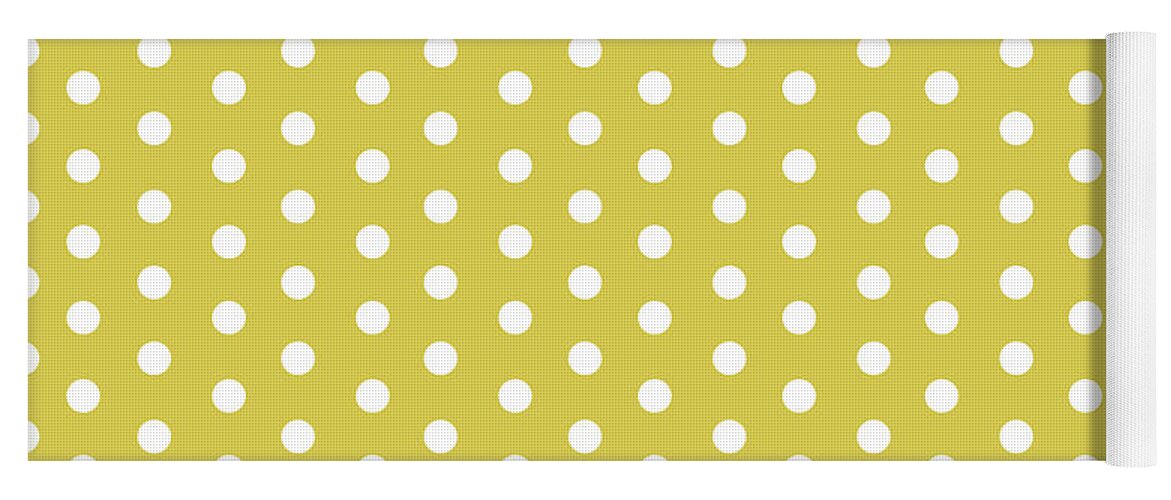 White Yoga Mat featuring the digital art Polka DoT Yellow Green by Bnte Creations