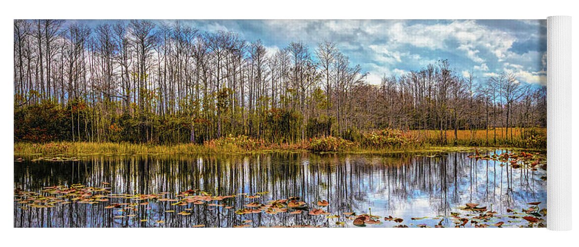 Clouds Yoga Mat featuring the photograph Peaceful Autumn Reflections on the Everglades by Debra and Dave Vanderlaan