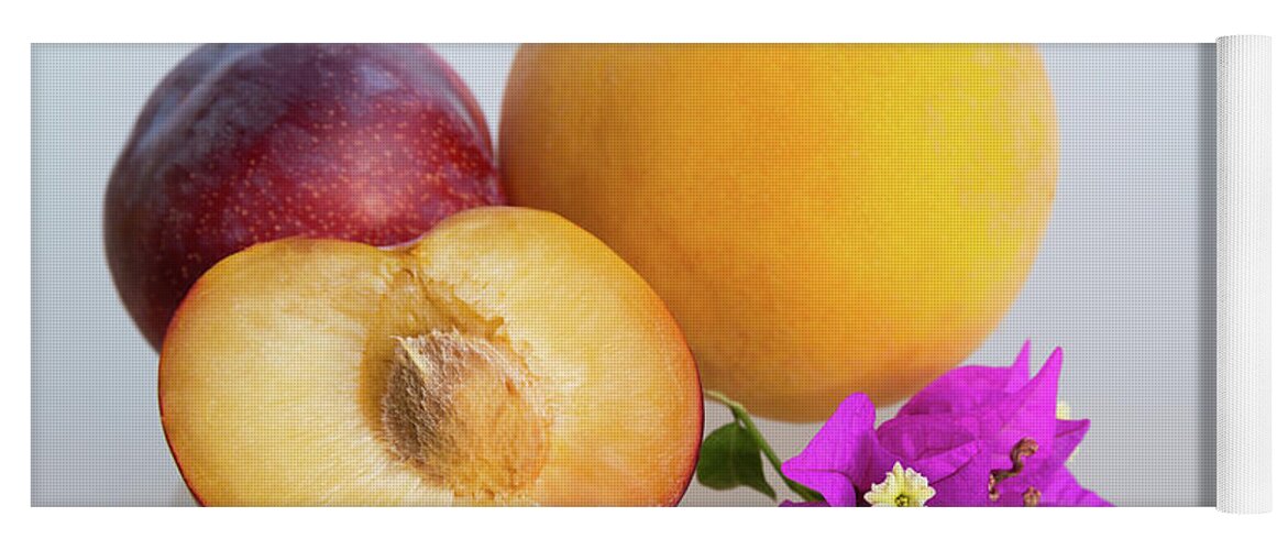 Peachy Yoga Mat featuring the photograph Peach and plum in the Mediterranean sunlight by Adriana Mueller