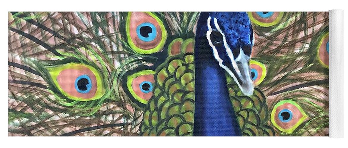 Bird Yoga Mat featuring the painting Peacock's Pride by Jill Ciccone Pike