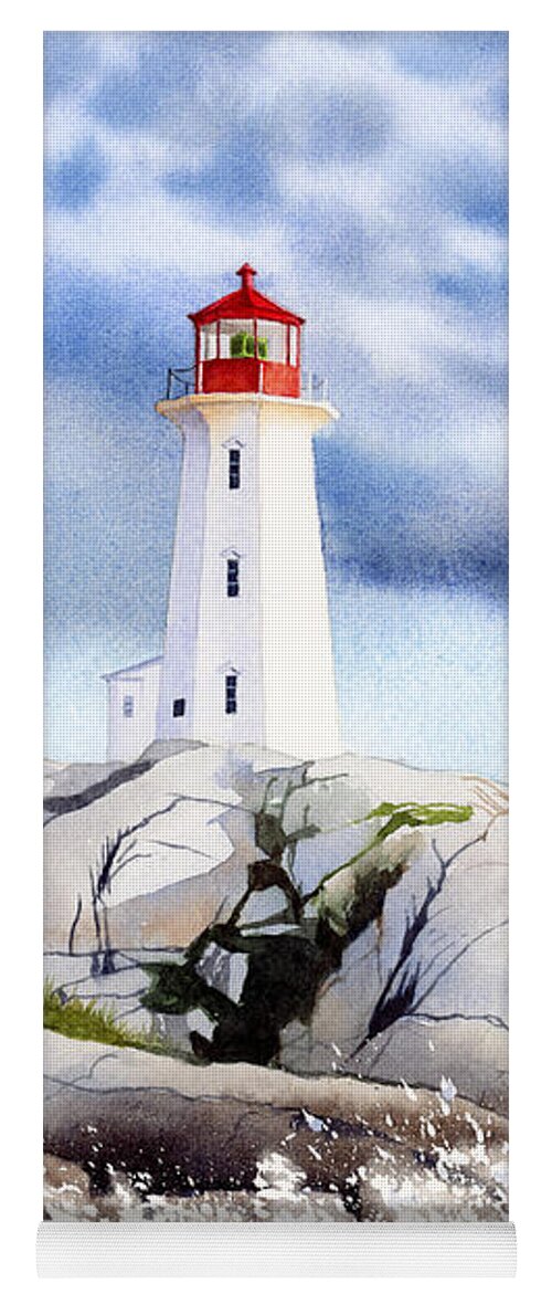 Peggy's Cove Lighthouse Yoga Mat featuring the painting Peggy's Cove Lighthouse by Espero Art