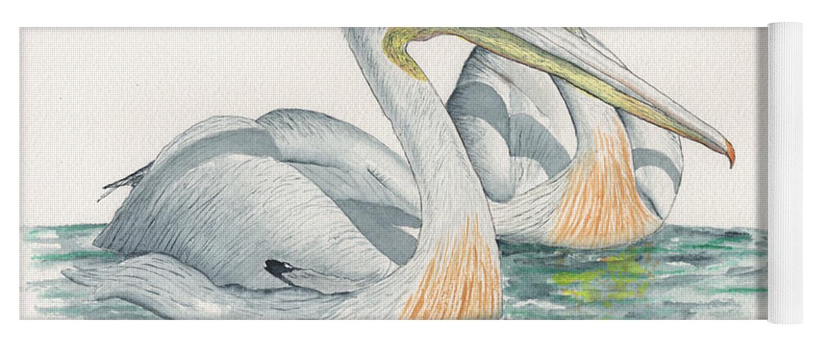Watercolor Yoga Mat featuring the painting Pelican Float by Bob Labno