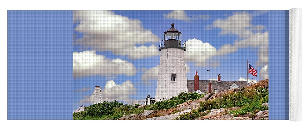 Maine Yoga Mat featuring the photograph Pemaquid Point Lighthouse by Mitchell R Grosky