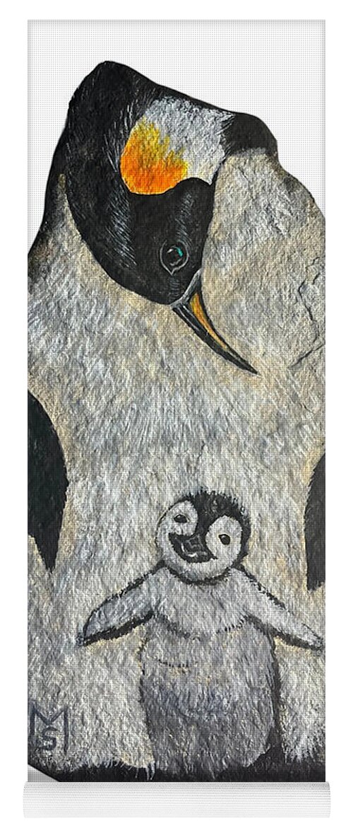 Penguin Yoga Mat featuring the painting Penguin and Baby by Monika Shepherdson