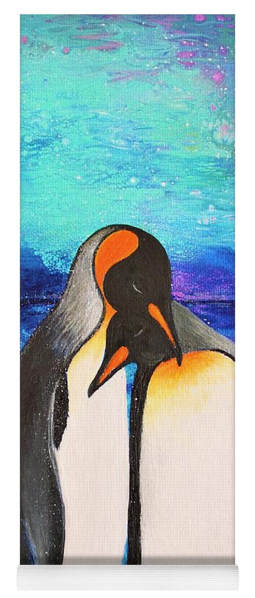 Wall Art Home Decor Art Acrylic Painting Original Art Abstract Painting Pouring Art Pouring Technique Art For Sale Gallery Wall Wild Animals North Birds Wild Birds Yoga Mat featuring the painting Penguins by Tanya Harr