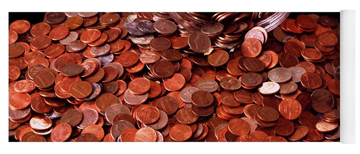 Coin;money;penny;pennies;jar Yoga Mat featuring the digital art Pennies by Leon deVose