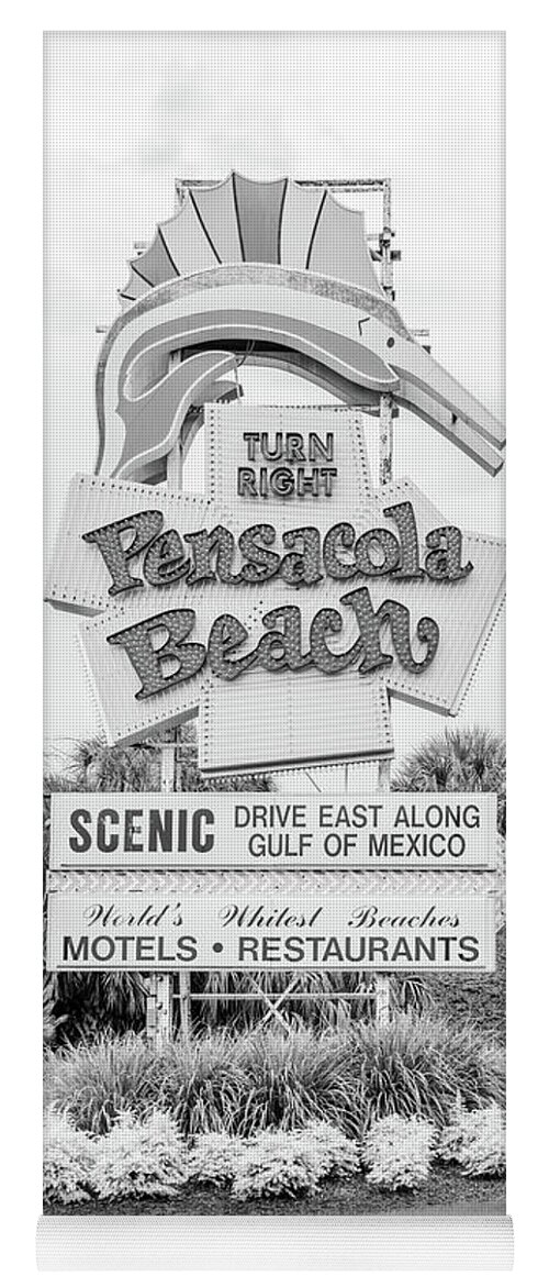 2018 Yoga Mat featuring the photograph Pensacola Beach Sign Black and White Photo by Paul Velgos