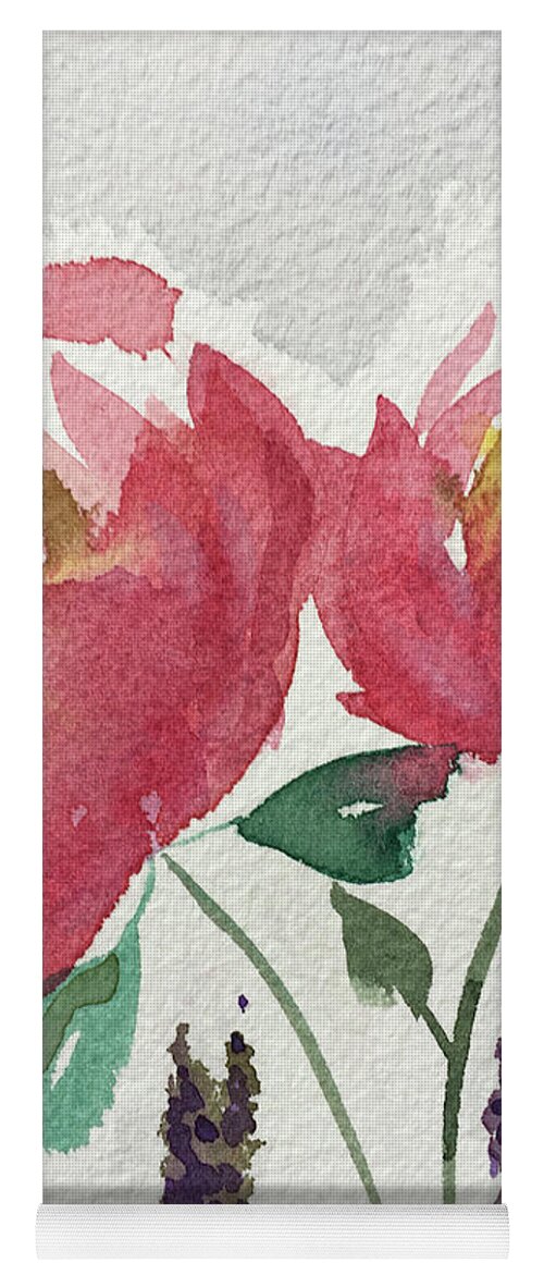 Peony Yoga Mat featuring the painting Peonies and Lavender by Roxy Rich