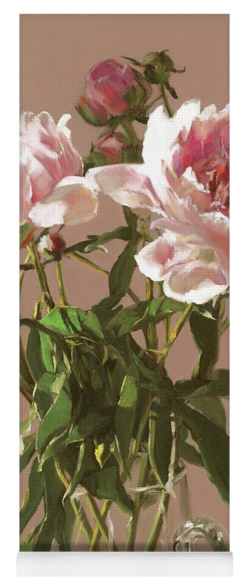 Peonies Painting Yoga Mat featuring the painting Peonies in a Glass Pitcher by Roxanne Dyer