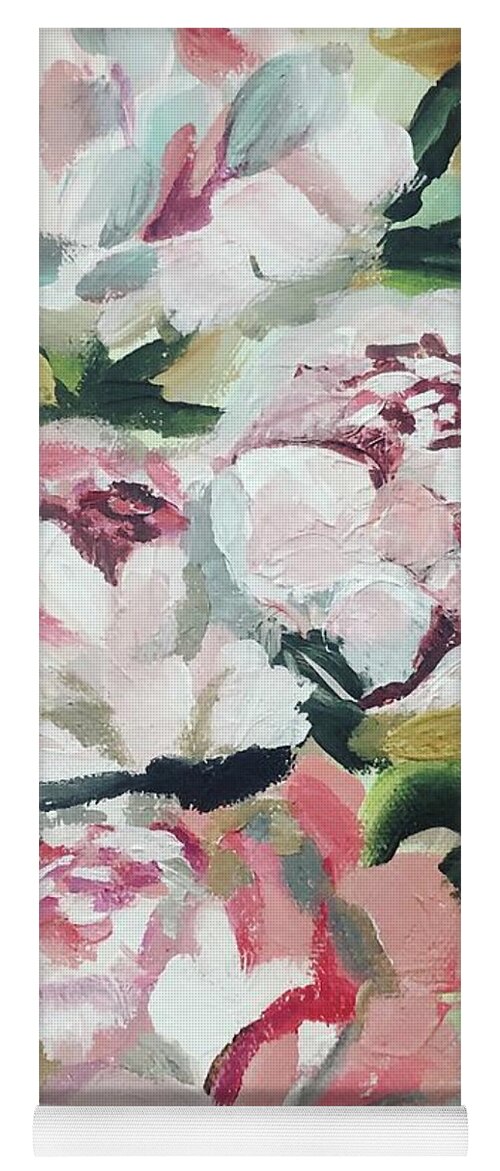 Blooms Peonies Flowers Florals Leaves Spring Summer Pink Yoga Mat featuring the painting Peonies by Meredith Palmer