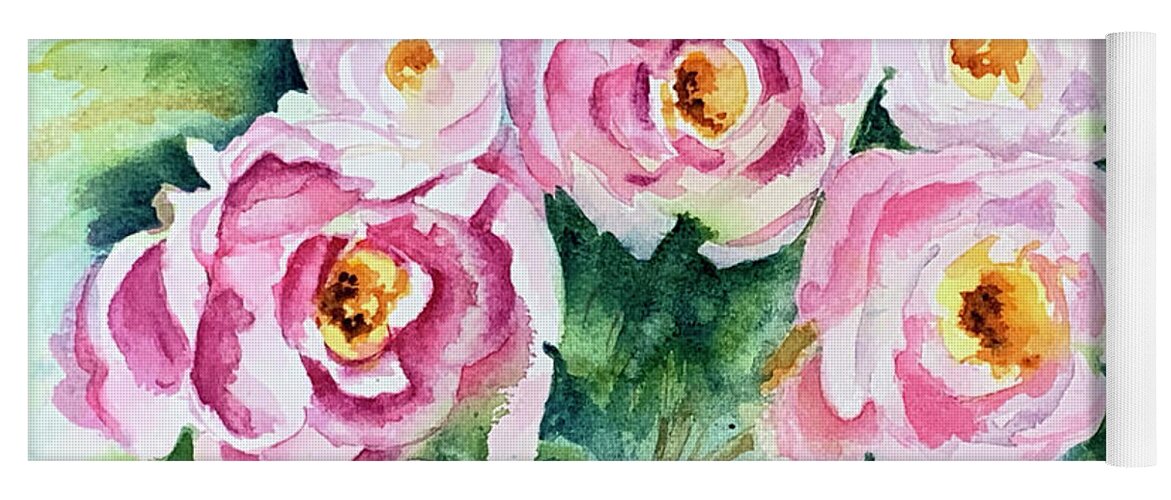 Peony Yoga Mat featuring the painting Peony Flowers by Hilda Vandergriff