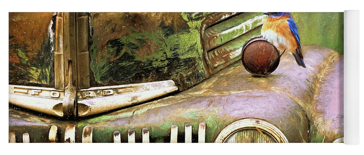  Ford Truck Yoga Mat featuring the painting Perched On The Old Ford by Tina LeCour