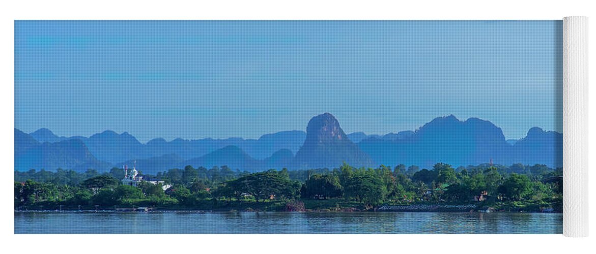 Scenic Yoga Mat featuring the photograph Phanom Naga Park Mekong River and Mountains in Laos DTHNP0311 by Gerry Gantt