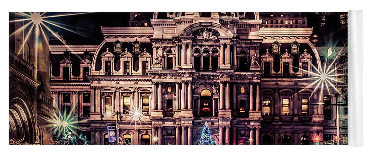 Christmas Yoga Mat featuring the photograph Philadelphia City Hall at Christmas by Darrell DeRosia