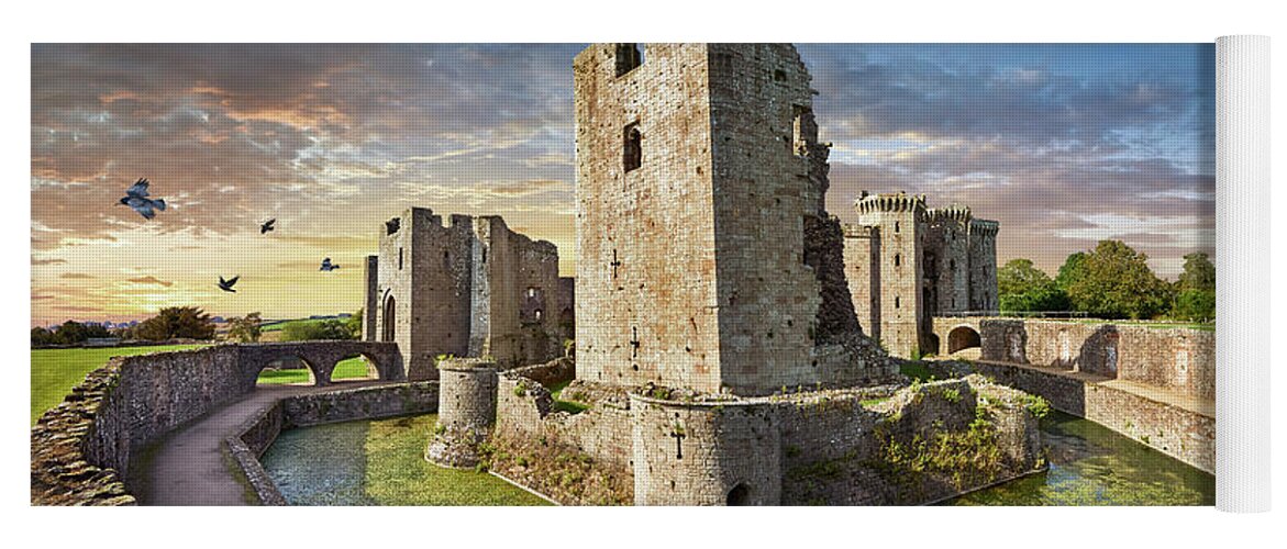 Raglan Castle Yoga Mat featuring the photograph Photo of the picturesque Raglan Castle Wales #1 by Paul E Williams