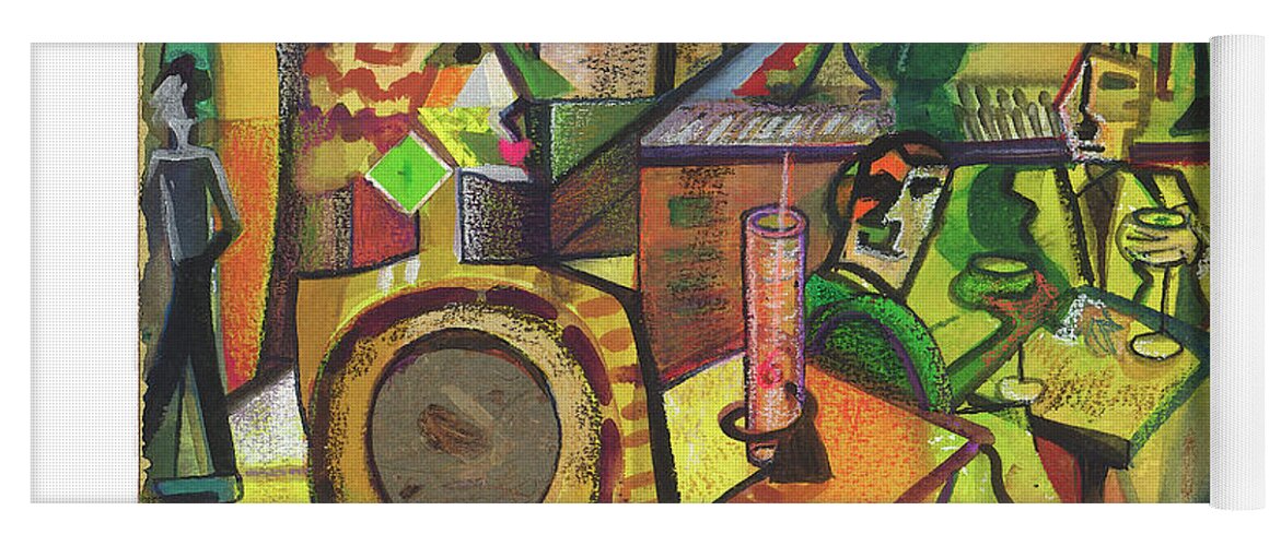 Picsssos Cafe Yoga Mat featuring the painting Picassos Cafe by Cherie Salerno