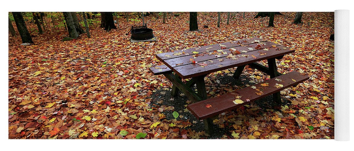 Fall Yoga Mat featuring the photograph Picnic table, Fall by Kevin Shields
