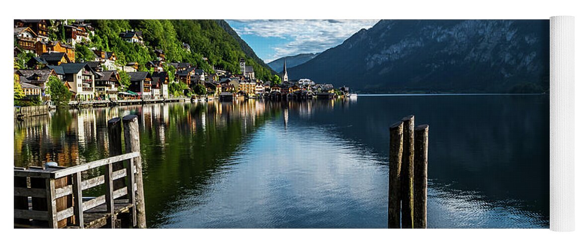 Austria Yoga Mat featuring the photograph Picturesque Lakeside Town Hallstatt At Lake Hallstaetter See In Austria by Andreas Berthold