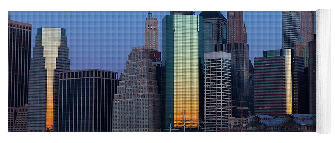 Skyline Yoga Mat featuring the photograph Pier 17 and lower Manhattan at dawn by David Smith