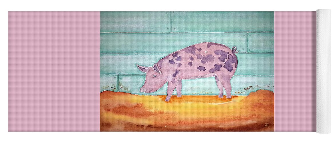 Watercolor Yoga Mat featuring the painting Pig of Lore by John Klobucher