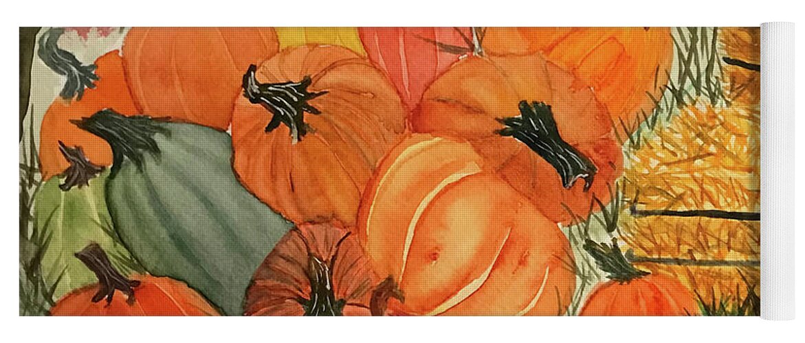 Fall Yoga Mat featuring the painting Pile of Pumpkins by Lisa Neuman