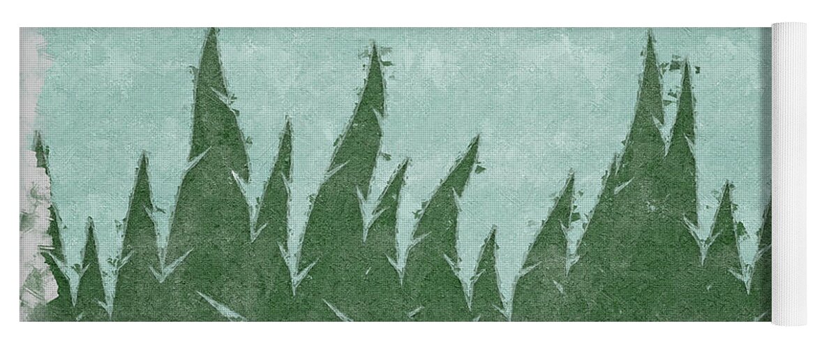 Pines Yoga Mat featuring the digital art Pine Trees in the Mountains by Alison Frank