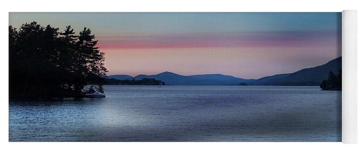 Sun Yoga Mat featuring the photograph Pink Clouds and Sunset Over Lake by Russ Considine
