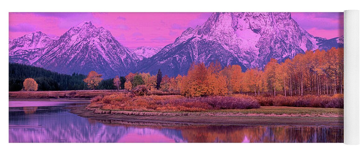 Dave Welling Yoga Mat featuring the photograph Pink Dawn Oxbow Bend In Fall Grand Tetons National Park by Dave Welling