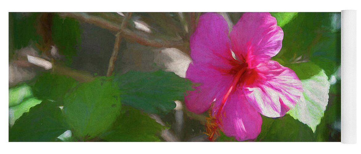 Hot Pink Yoga Mat featuring the digital art Pink Hibiscus by Alison Frank