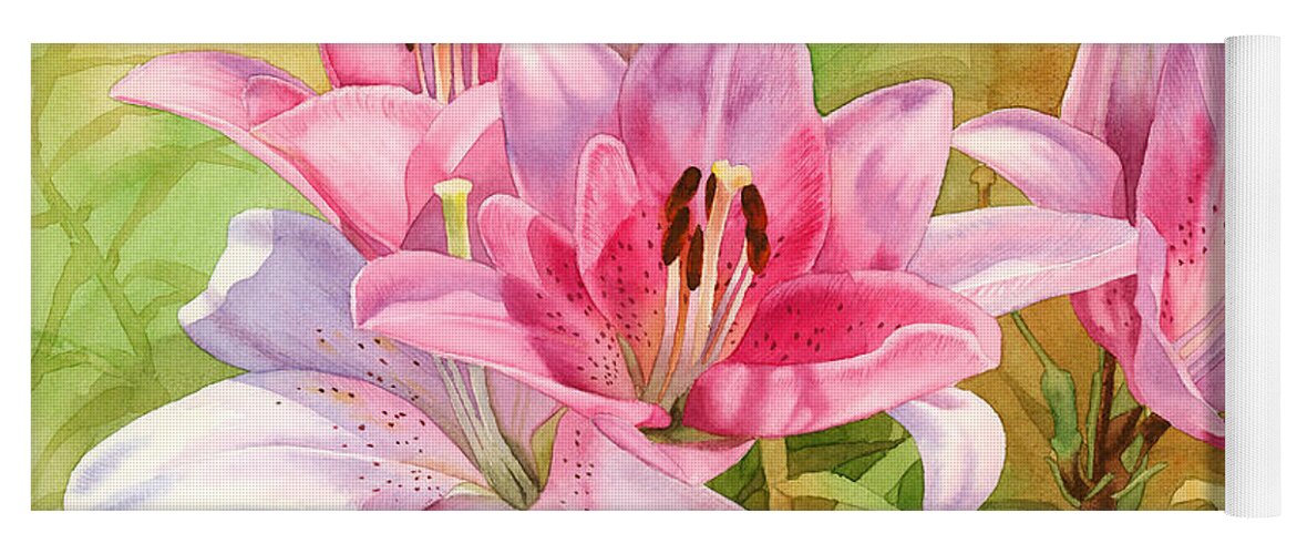 Pink Yoga Mat featuring the painting Pink Lilies by Espero Art