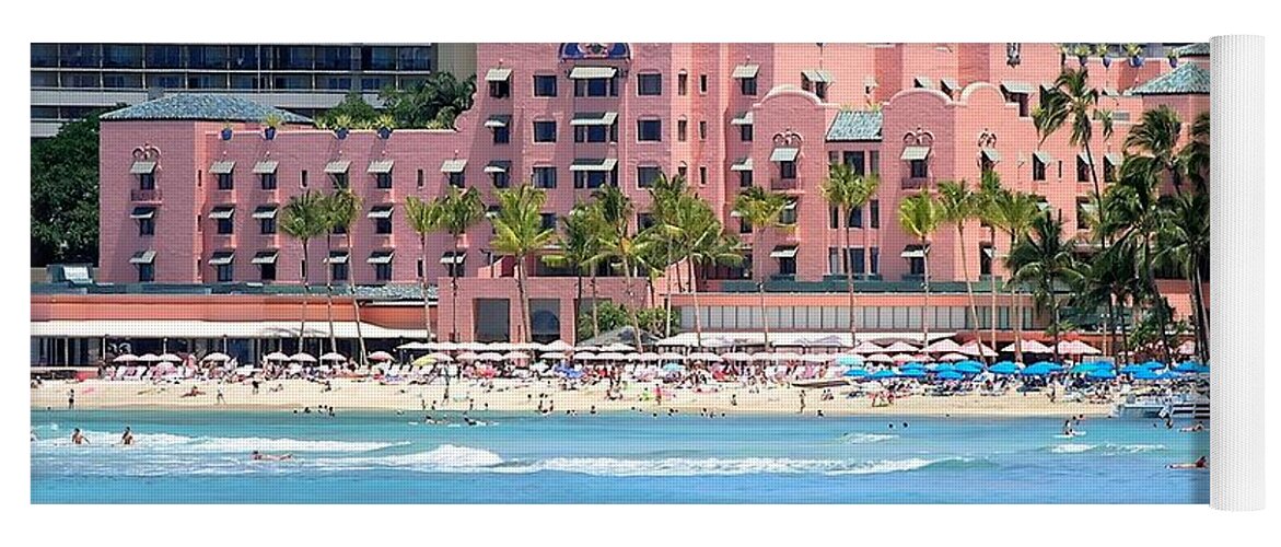 Royal Hawaiian Hotel Yoga Mat featuring the photograph Pink Palace on Waikiki Beach by Mary Deal