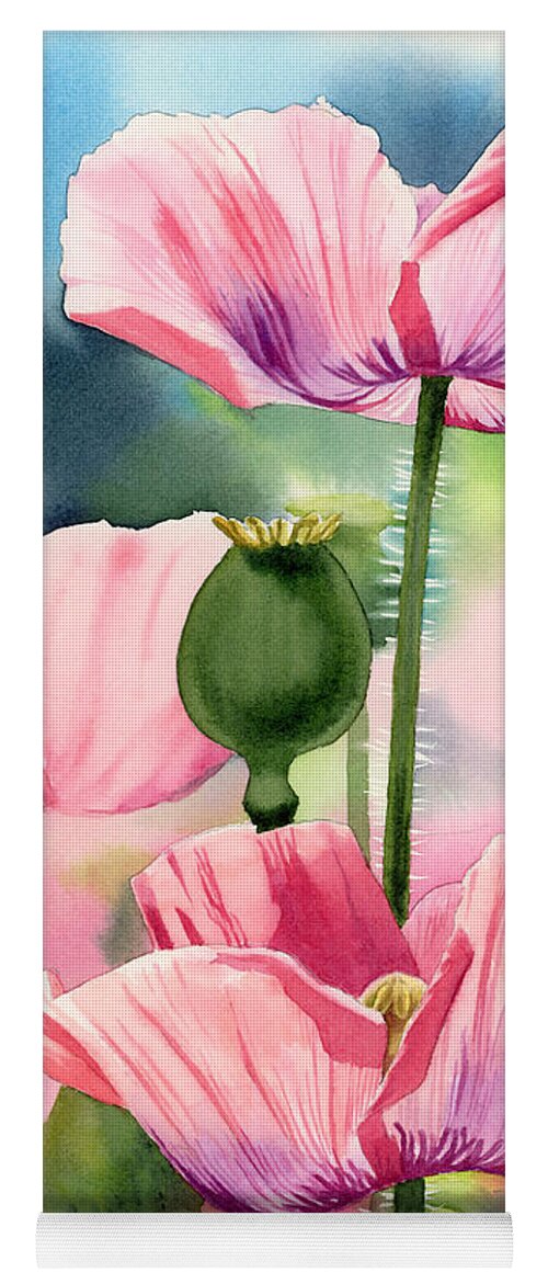 Pink Yoga Mat featuring the painting Pink Poppies by Espero Art
