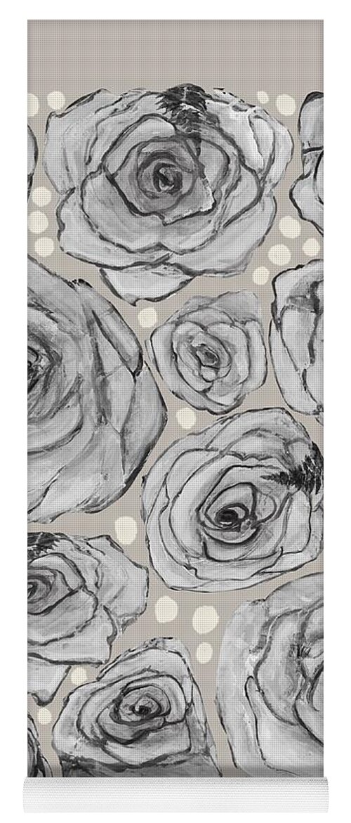 Yoga Mat featuring the painting Pink Roses BW by Blenda Studio