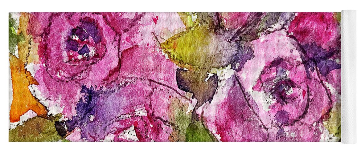 Loose Floral Yoga Mat featuring the painting Pink Roses by Roxy Rich