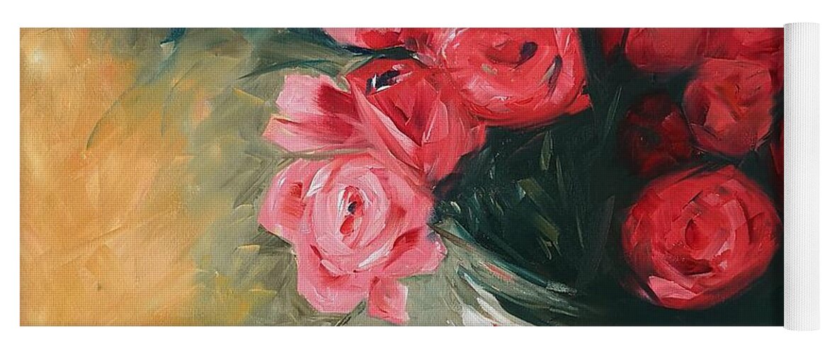 Painting Yoga Mat featuring the painting Pink Roses by Sheila Romard