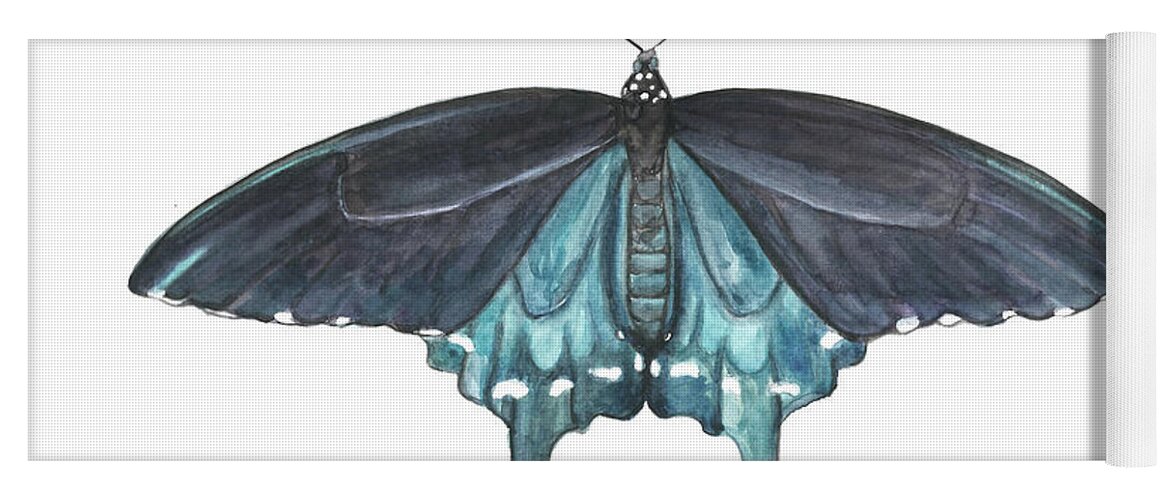 Butterfly Butterflies Florida American Pipevine Swallowtail Blue Navy Transformation Watercolor Yoga Mat featuring the painting Pipevine Swallowtail Butterfly by Pamela Schwartz