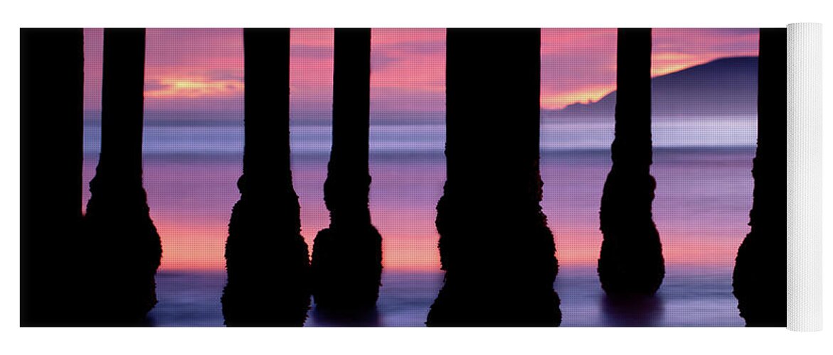 Pismo Beach Panorama Yoga Mat featuring the photograph Pismo Beach California Pier Silhouette Panorama by Gregory Ballos