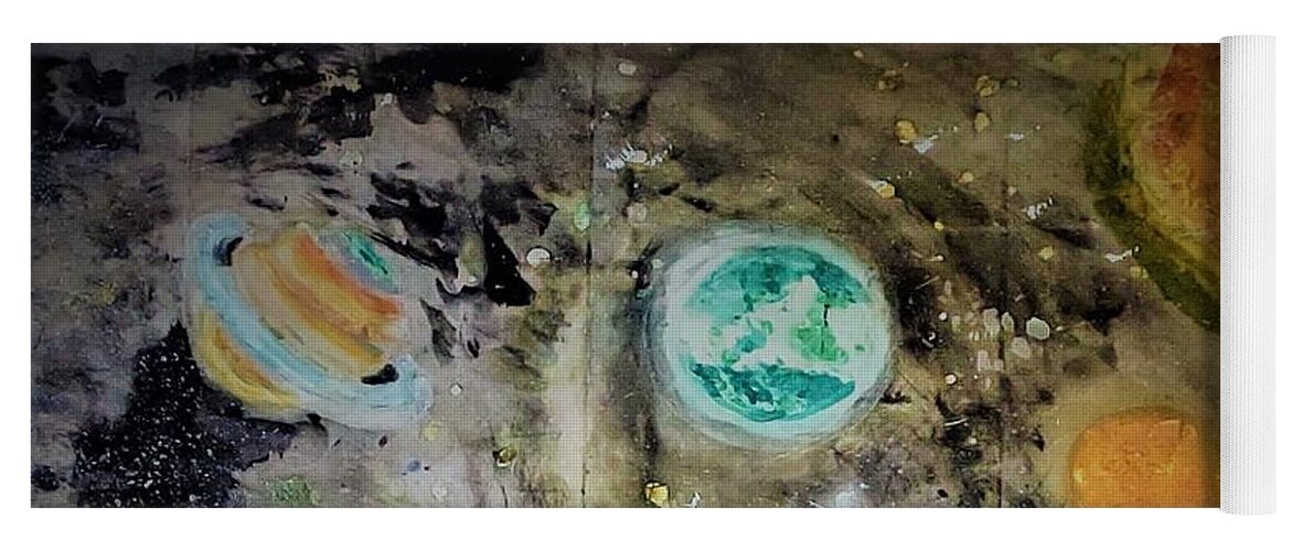 Planets Yoga Mat featuring the mixed media Planets by Suzanne Berthier
