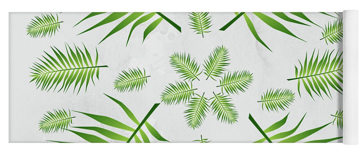 Palm Yoga Mat featuring the digital art Plethora of Palm Leaves 21 on a White Textured Background by Ali Baucom