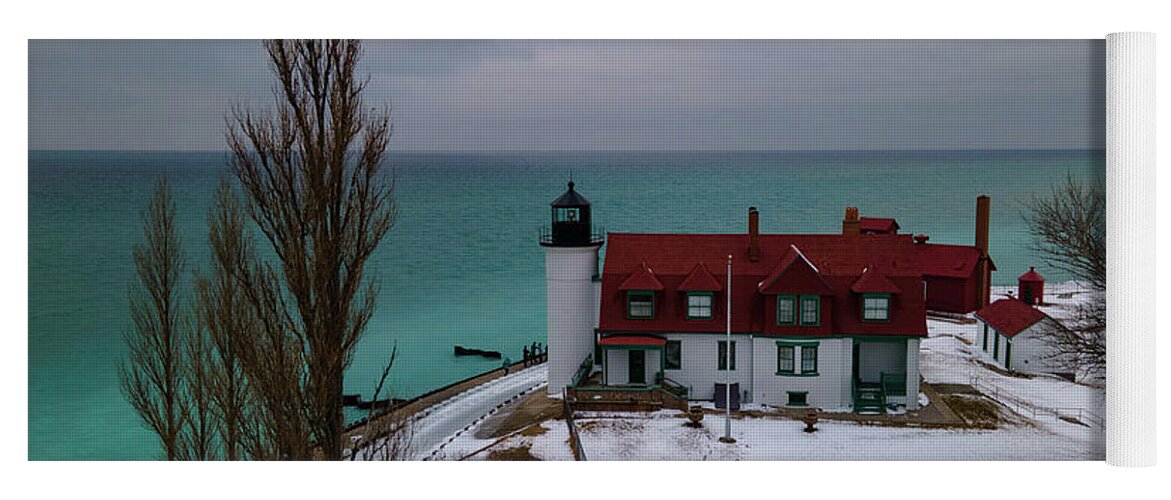 Lighthouse Lake Michigan Yoga Mat featuring the photograph Point Betsie Lighthouse side view by Eldon McGraw