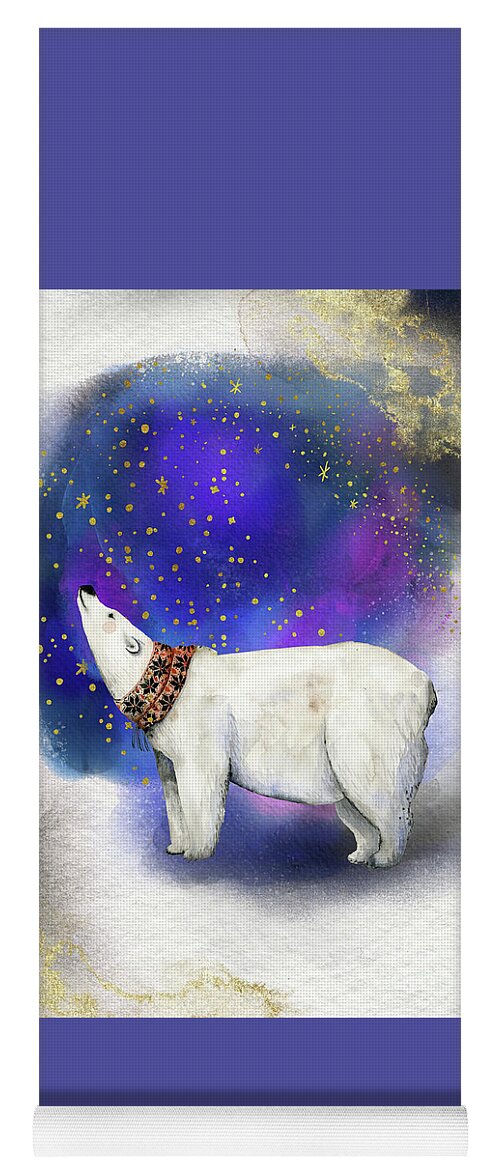 Polar Bear Yoga Mat featuring the painting Polar Bear With Golden Stars by Garden Of Delights
