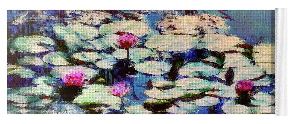Pond Yoga Mat featuring the mixed media Pond Lilies at the End of Summer by Christopher Reed