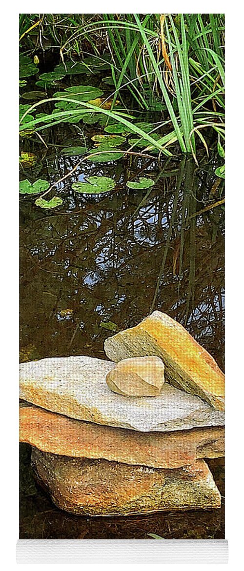 Peace Yoga Mat featuring the digital art Pond Stones by Dee Flouton