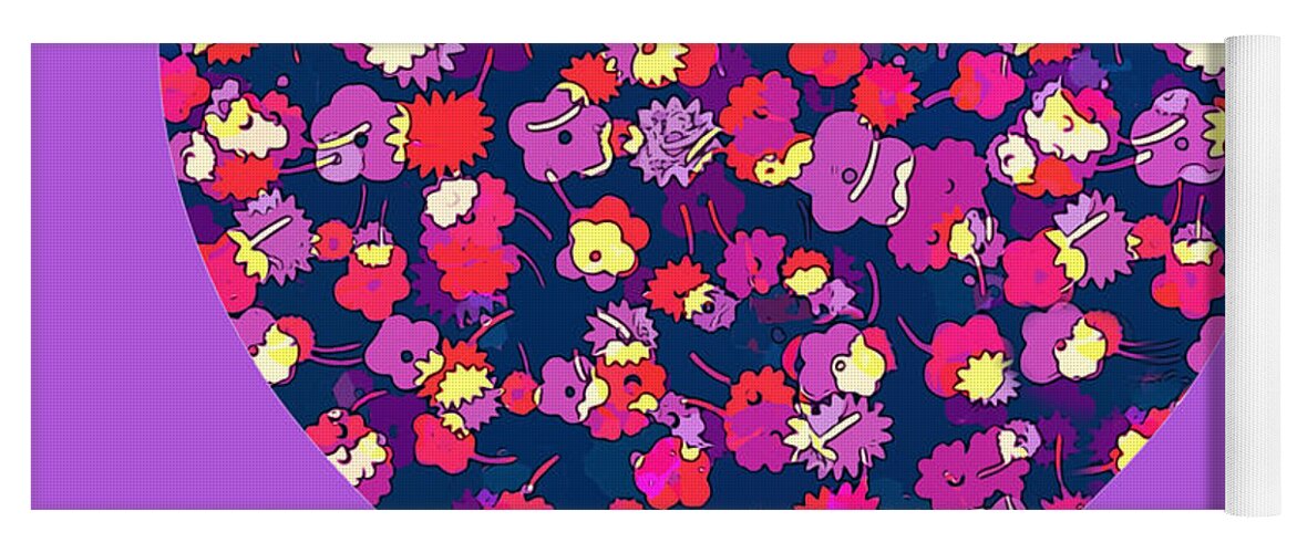 Heart Yoga Mat featuring the digital art Pop Art Purple Floral Heart by Gaby Ethington