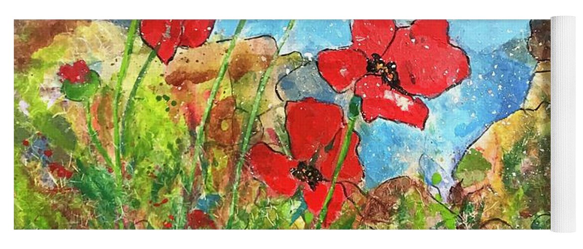 Poppies Yoga Mat featuring the painting Poppies by the Sea II by Elaine Elliott