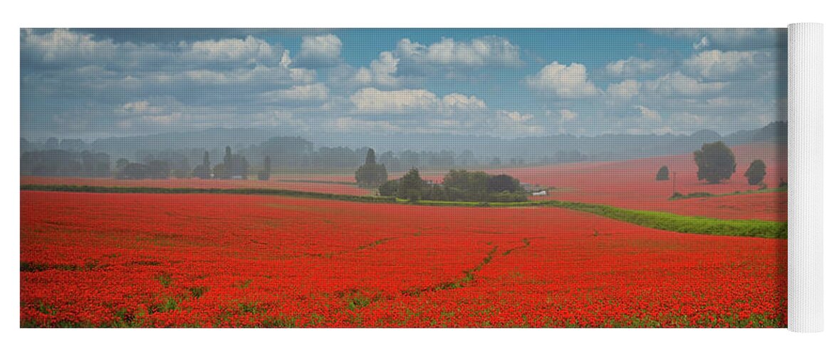 Landscape Yoga Mat featuring the photograph Poppy field 10 by Remigiusz MARCZAK