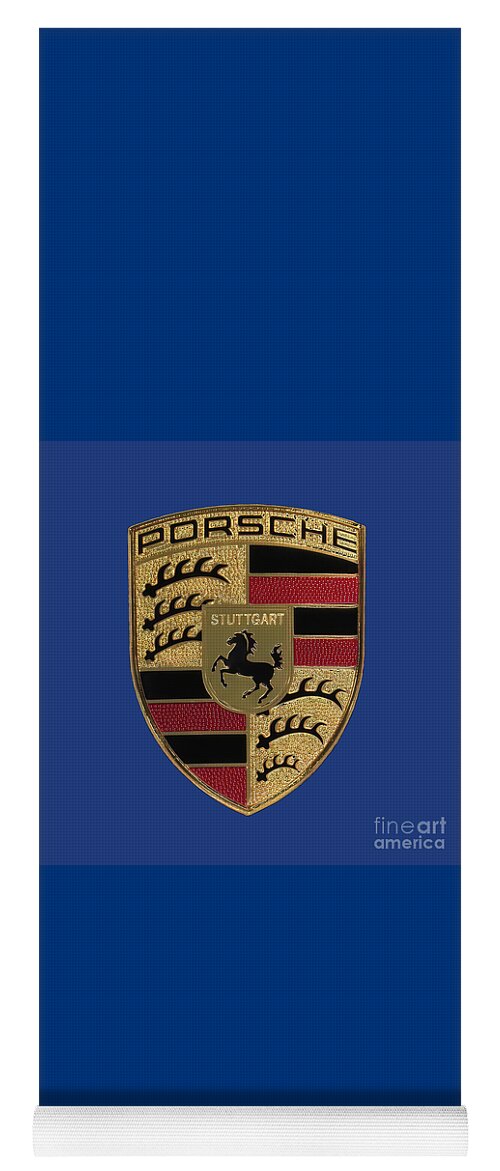 Porsche Yoga Mat featuring the photograph Porsche Emblem - Blue by Scott Cameron