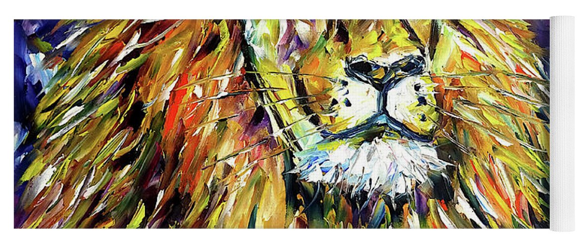 King Lion Painting Yoga Mat featuring the painting Portrait Of A Lion by Mirek Kuzniar